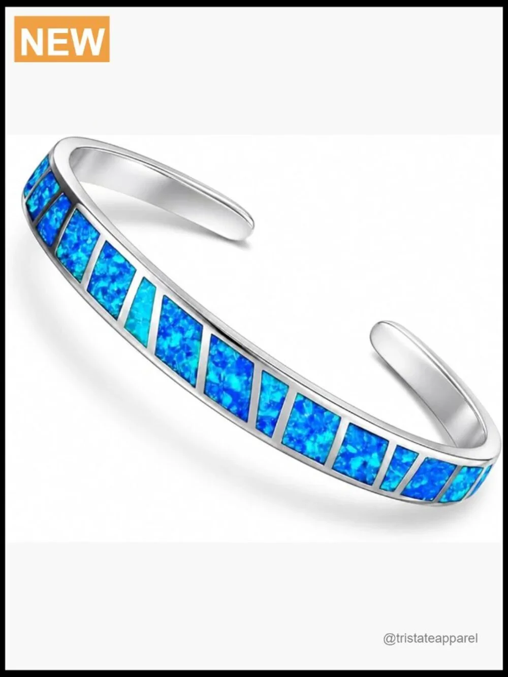 Adjustable Cuff Bracelet with Opal Inlay Silver Finish Boho Style